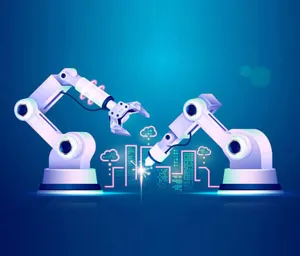 Two industrial robotic arms working