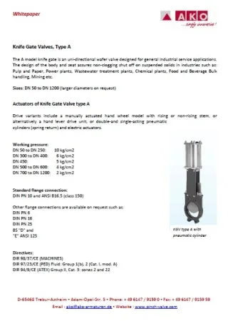 Knife Gate Valves, Type A