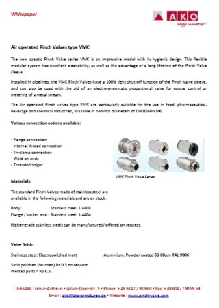 Air operated Pinch Valves type VMC
