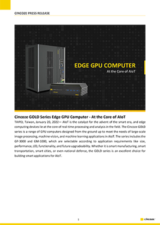 Cincoze GOLD Series Edge GPU Computer - At the Core of AIoT