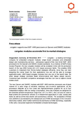 Congatec supports new NXP i.MX8 processors on Qseven and SMARC modules
