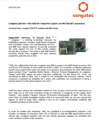 Congatec partners with AMD for long-time support of AMD Geode