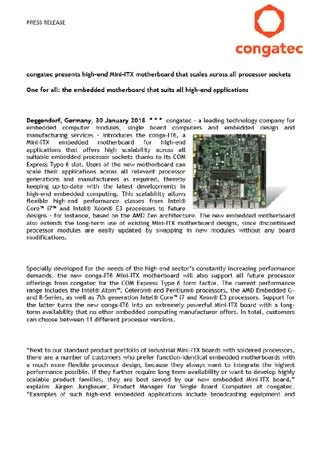 Congatec presents high-end Mini-ITX motherboard that scales across all processor sockets