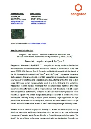 Congatec COM Express Computer-on-Modules with brand new  8th Gen Intel