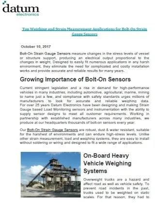Top Weighing and Strain Measurement Applications for Bolt-On Strain Gauge Sensors