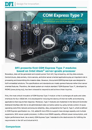 DFI presents first COM Express Type 7 modules based on Intel Atom