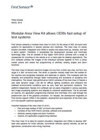 Modular Area View Kit allows OEMs fast setup of test systems