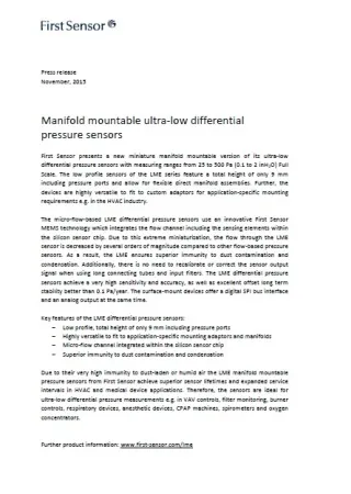 Manifold mountable ultra-low differential pressure sensors