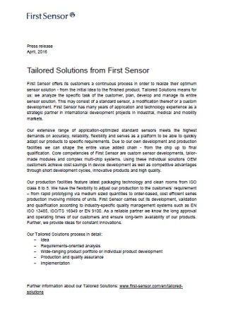 Tailored Solutions from First Sensor