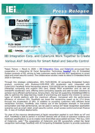 IEI Integration Corp. and CyberLink Work Together to Create Various AloT Solutions for Smart Retail and Security Control