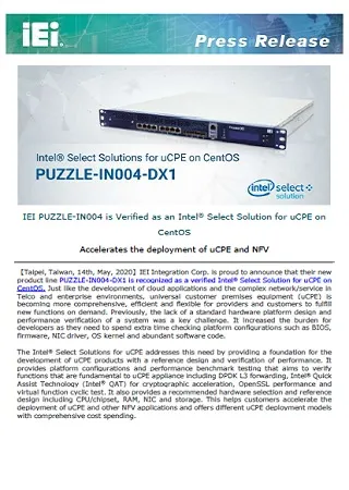 IEI PUZZLE-IN004 is Verified as an Intel® Select Solution for uCPE on CentOS