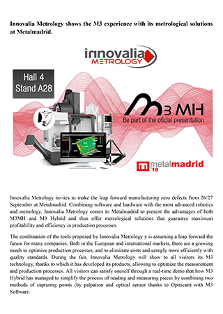 Innovalia Metrology shows the M3 experience with its metrological solutions at Metalmadrid