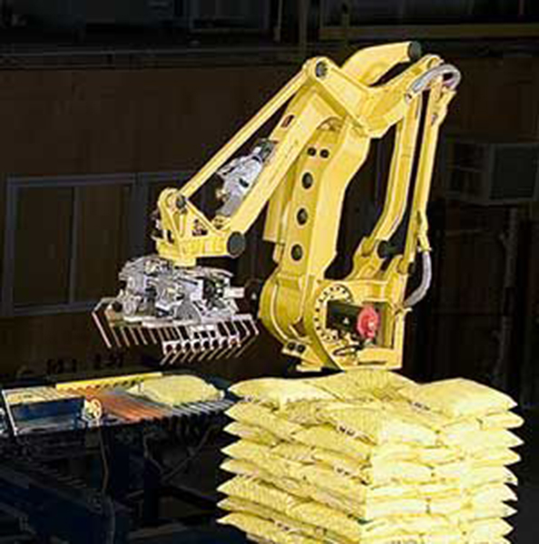 Kaufman Robotic Bag Palletizing System Integrating FANUC Robotics
