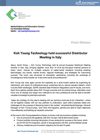 Koh Young Technology held successful Distributor Meeting in Italy