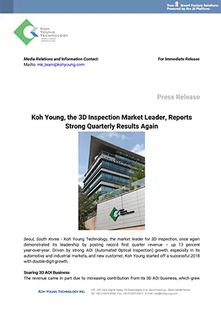 Koh Young the 3D Inspection Market Leader, Reports Strong Quarterly Results Again