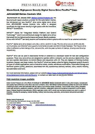 Micro-Sized, High-power Density Digital Servo Drive FlexPro™ from ADVANCED Motion Controls USA