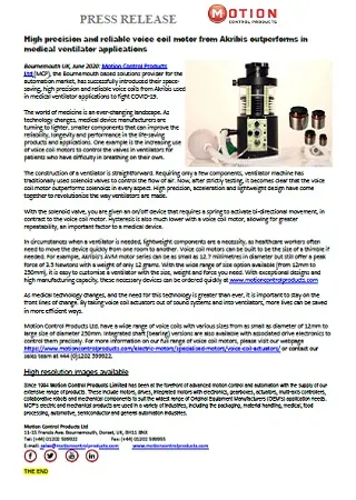 High precision and reliable voice coil motor from Akribis outperforms in medical ventilator applications