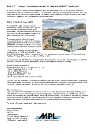 RAIL-CEC - Compact Embedded Industrial PC now with EN50155 Certification