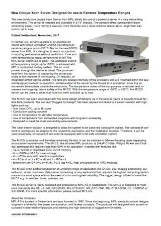 New Unique Xeon Server Designed for use in Extreme Temperature Ranges