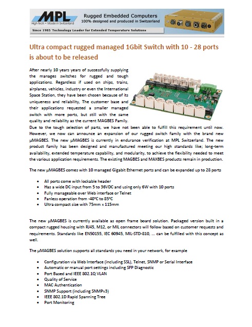 Ultra compact rugged managed 1Gbit Switch with 10 - 28 ports is about to be released