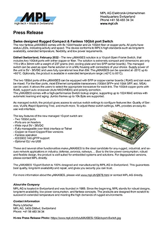 Swiss designed Rugged Compact & Fanless 10Gbit port Switch