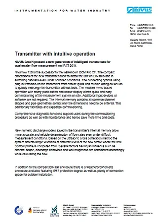 NivuFlow 750  Transmitter with intuitive operation