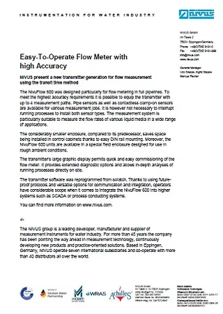 NivuFlow 600  EasyToOperate Flow Meter with  high Accuracy