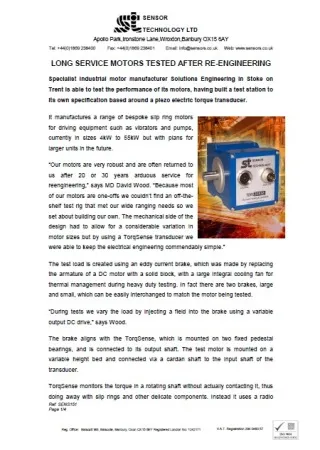 LONG SERVICE MOTORS TESTED AFTER RE-ENGINEERING