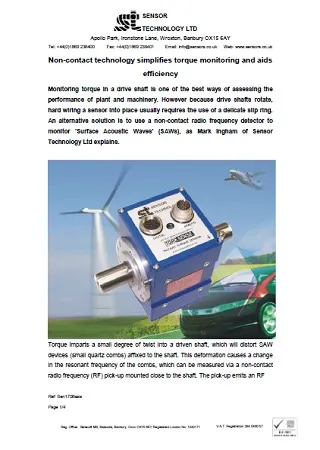 Non-contact technology simplifies torque monitoring and aids efficiency
