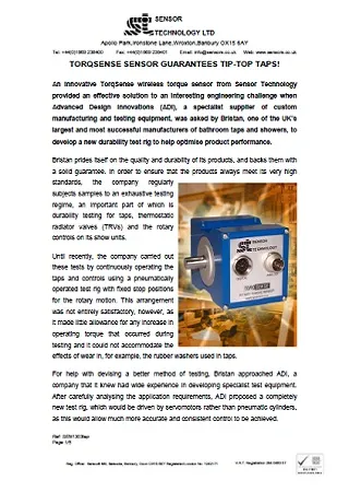 TORQSENSE SENSOR GUARANTEES TIP-TOP TAPS!