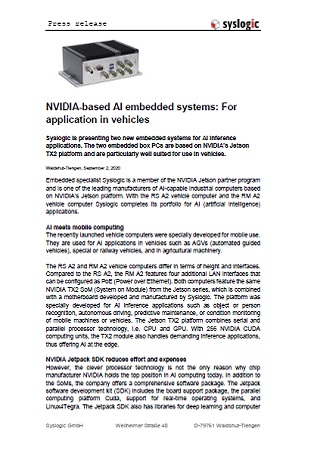 NVIDIA-based AI embedded systems: For application in vehicles