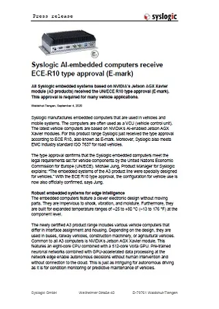 Syslogic AI-embedded computers receive ECE-R10 type approval (E-mark)