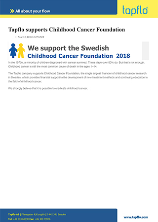 Tapflo supports Childhood cancer foundation-converted