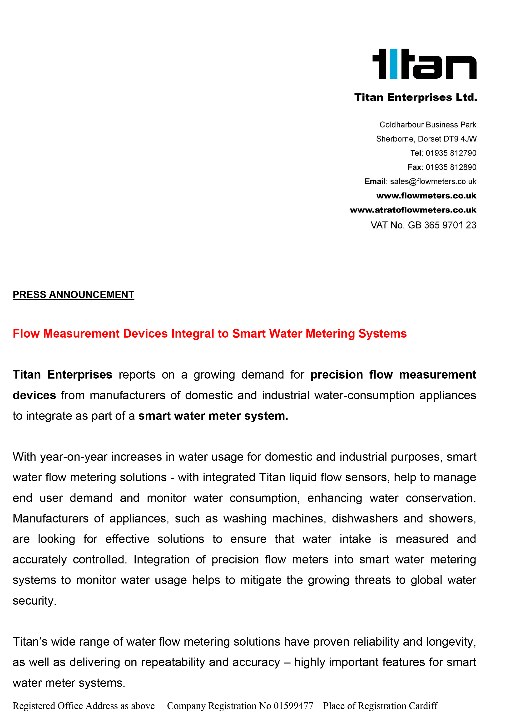 Flow Measurement Devices Integral to Smart Water Metering Systems