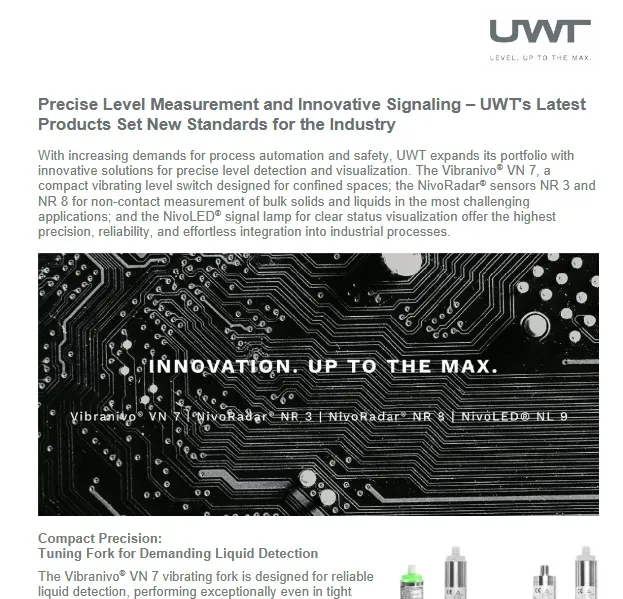 Precise Level Measurement and Innovative Signaling – UWT's Latest Products Set New Standards for the Industry
