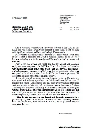 Report on WEDA 2002 Trial at Ockeridge No2 Main clean Cowleigh