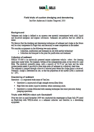 Field trials of suction dredging and dewatering