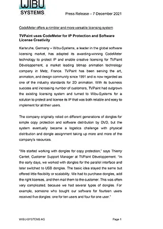 TVPaint uses CodeMeter for IP Protection and Software License Creativity