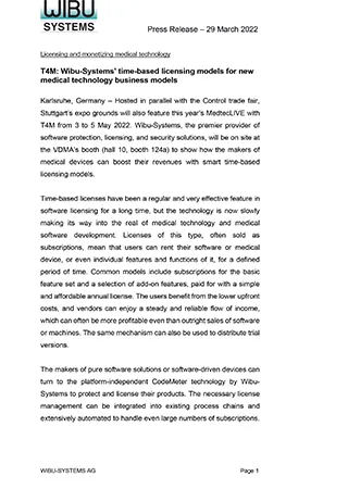 T4M: Wibu-Systems’ time-based licensing models for new medical technology business models